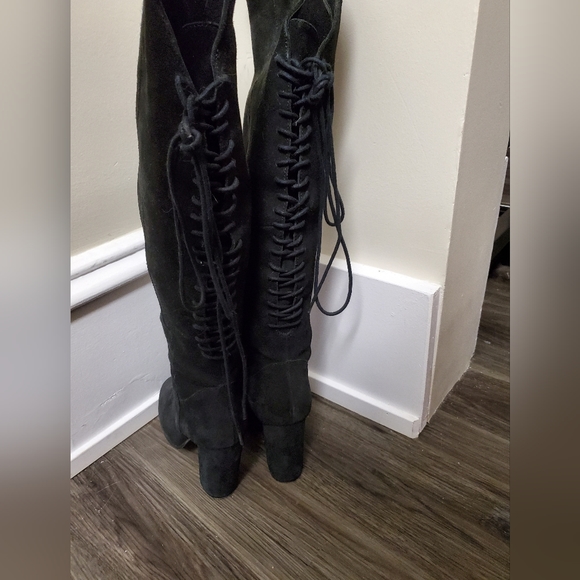 Steve Madden Knee High Suede Lace-Up Back Heeled Boots - Women's Size 7.5 - Picture 3 of 5